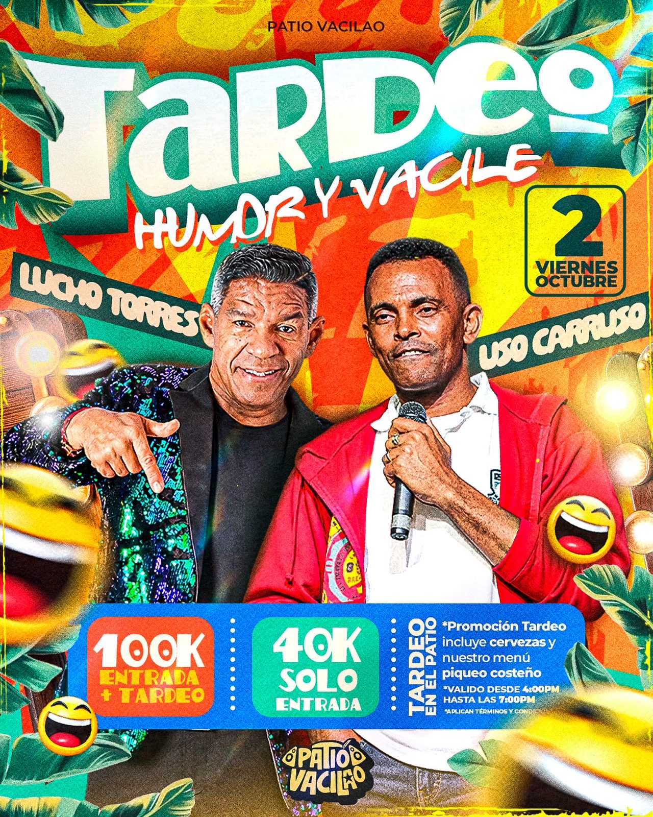 Flyer de Tardeo, Humor y Vacile — Lucho Torres y Uso Carruso